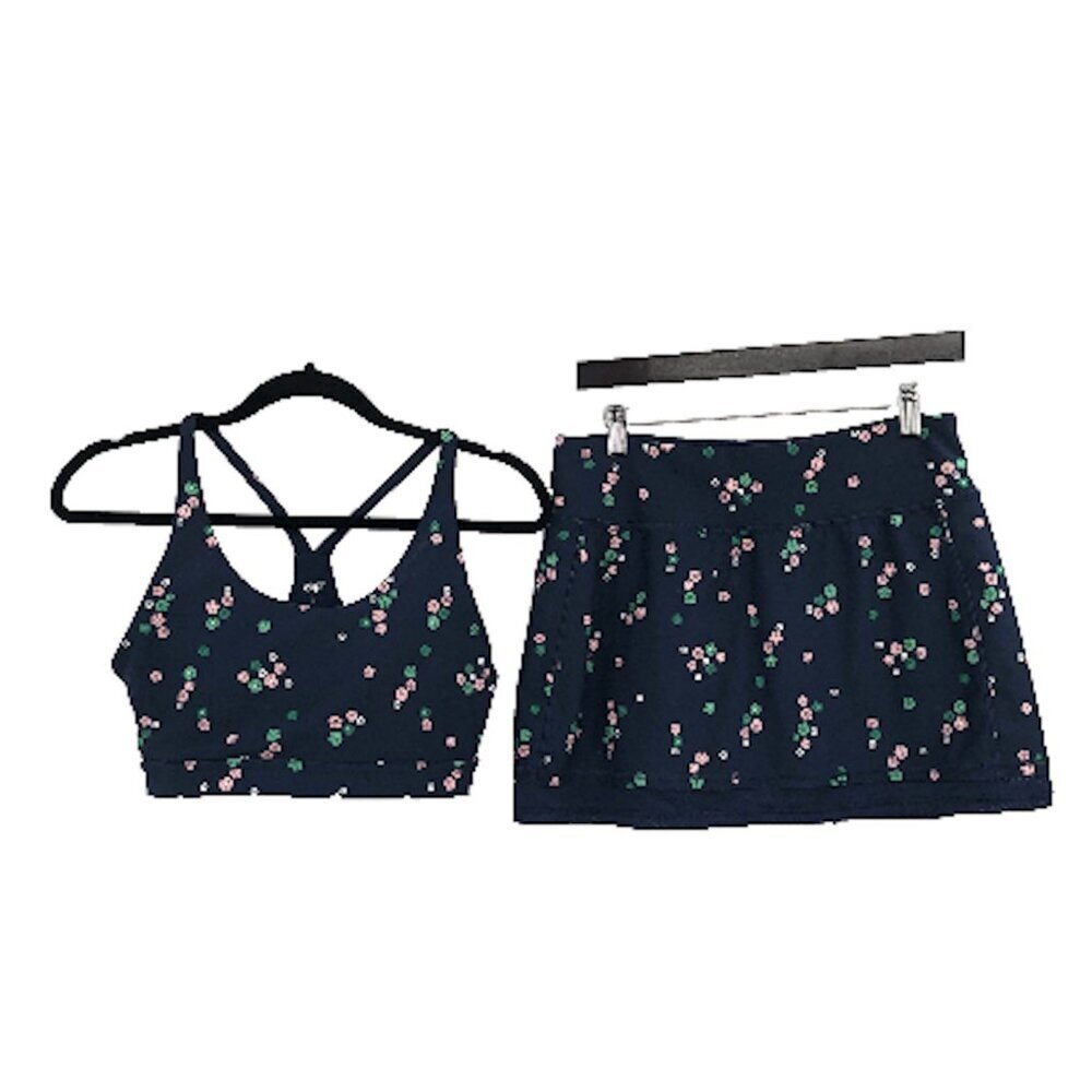 DIP Skort Sports Bra Matching Set Blue Floral Active M/L Tennis Pickleball Golf